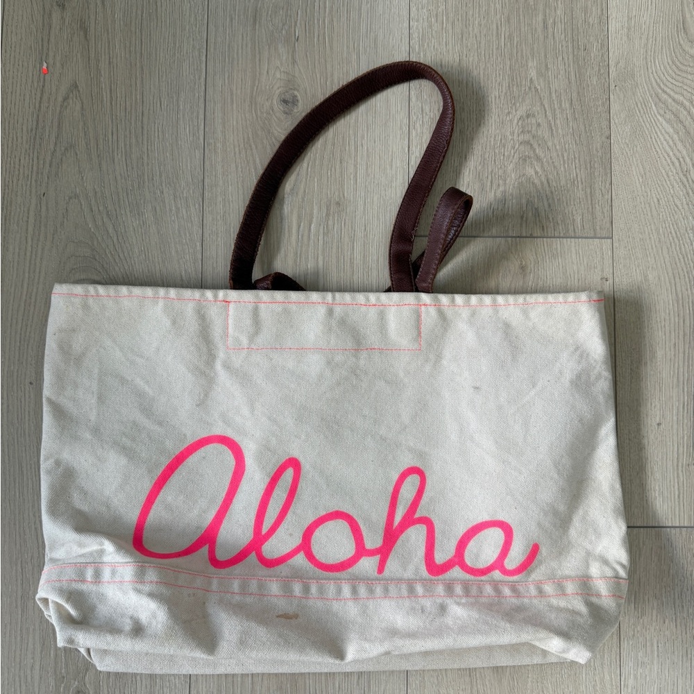 Aloha Canvas Tote Bag - Pink and Cream